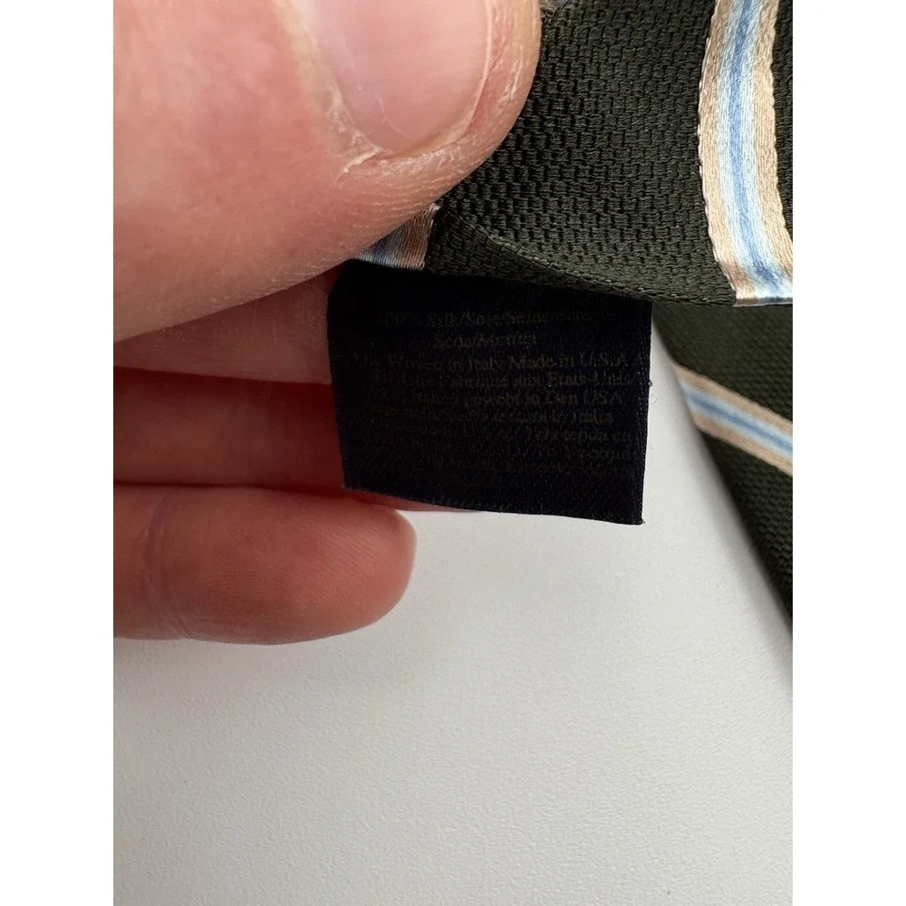 Brooks Brothers Makers Silk Tie Mens Green Blue Stripe Regimental Repp 3.5 W